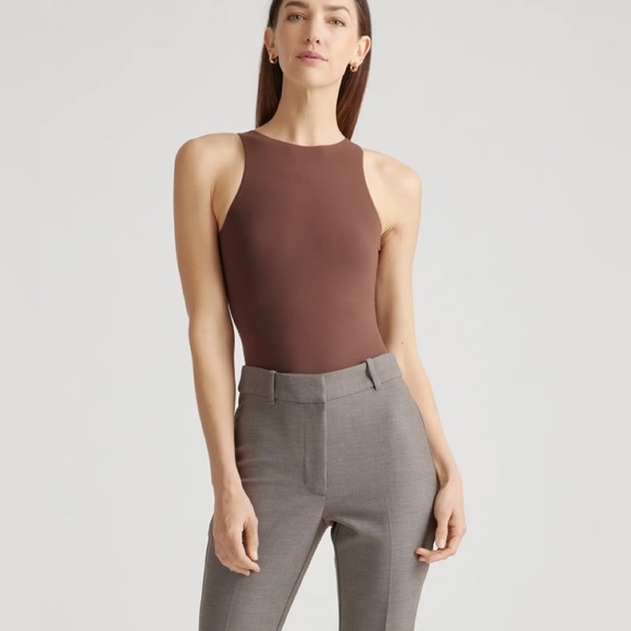 Express Tops New Express Brown Body Contour Double Layer High Neck